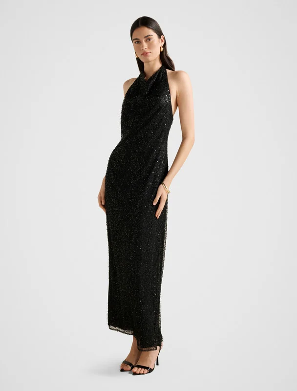 forever new  MIRANDA Sequined Halterneck Maxi Dress for Women | Best Price UAE
